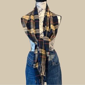 **Cashmere Feel Italy Design Scarf fringe navy multi color plaid